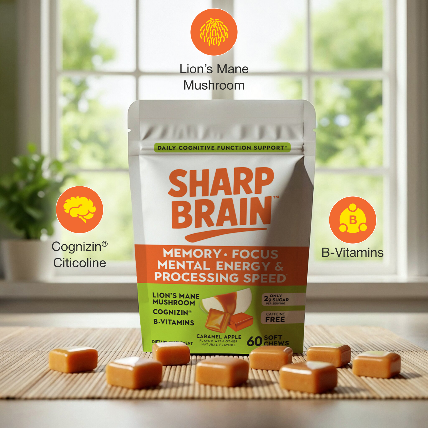 Sharp Brain Chews with Lion's Mane & Cognizin® Citicoline — Caramel Apple Flavor